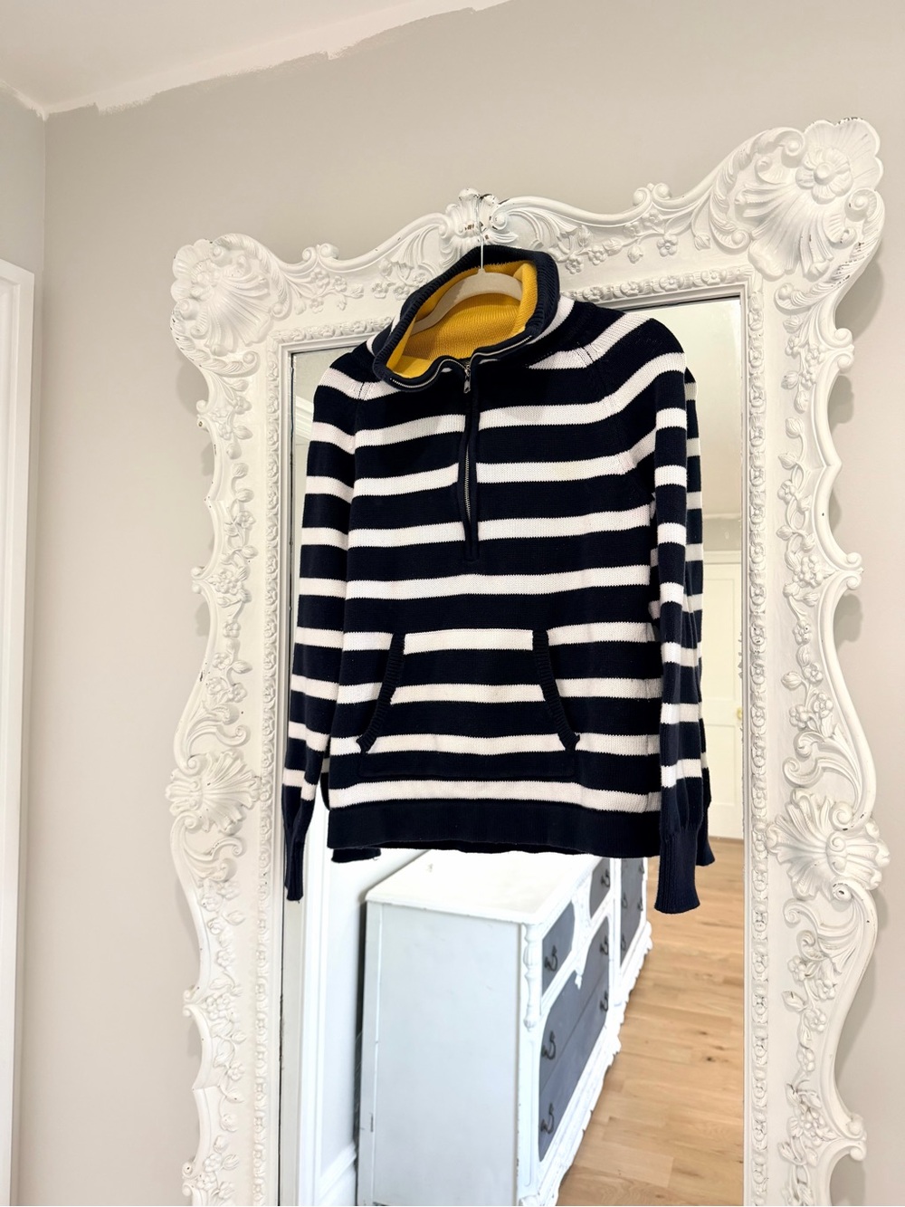 Ralph Lauren Navy and White Striped Half-Zip Sweater Top